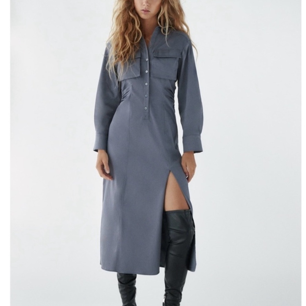 Zara Charcoal Long Sleeve Midi Dress
